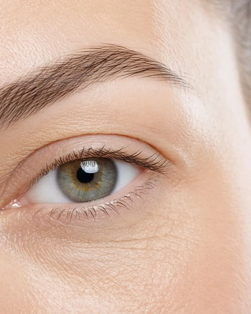 Ojo abierto con ceja definida, imagen ilustrativa de maquillaje permanente de cejas