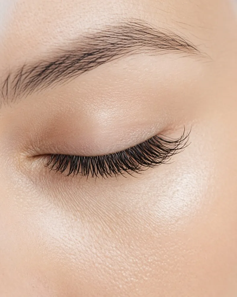 Ojo cerrado con extensiones de pestañas, imagen ilustrativa